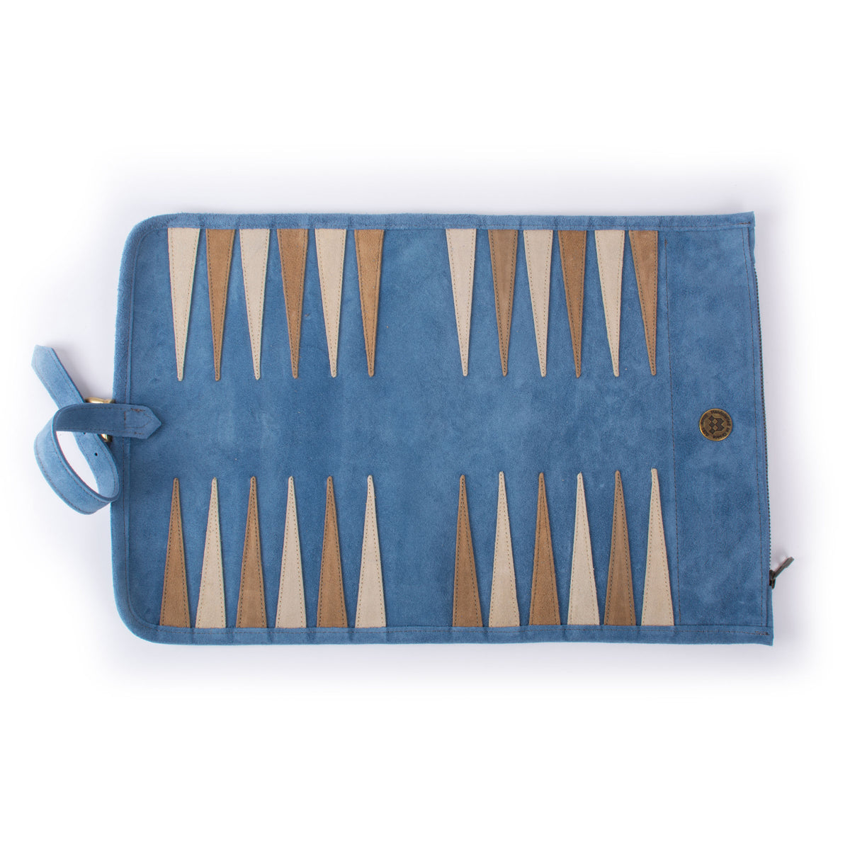 Premium Handcrafted RAF Blue Suede Roll-Up Backgammon Set