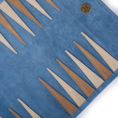 Premium Handcrafted RAF Blue Suede Roll-Up Backgammon Set