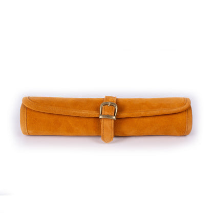 Premium Handcrafted Cinnamon Brown Suede Roll-Up Backgammon Set