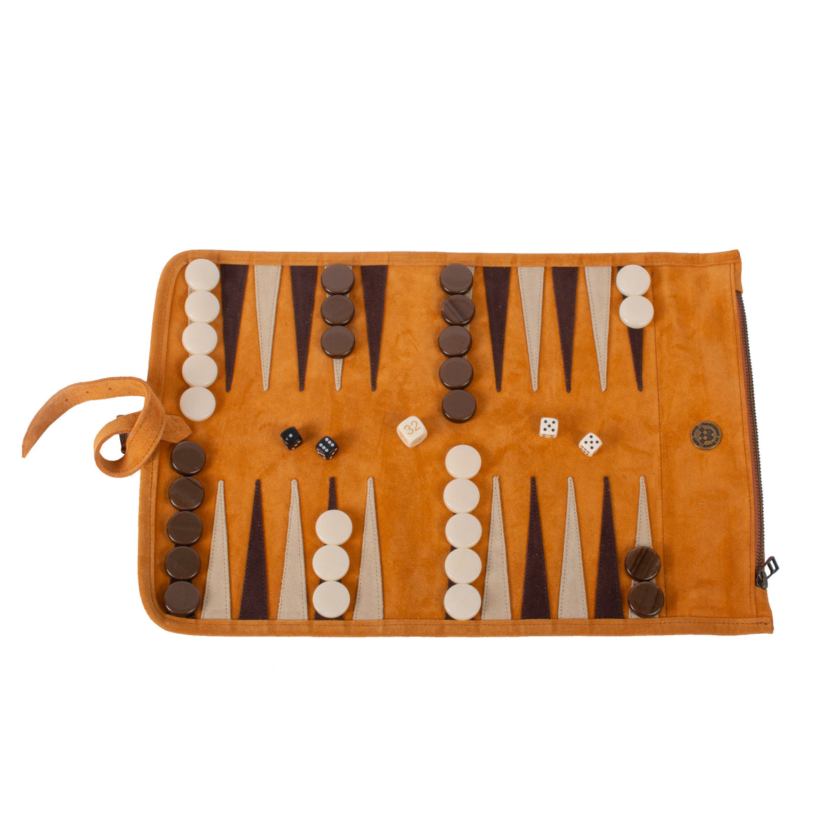 Premium Handcrafted Cinnamon Brown Suede Roll-Up Backgammon Set