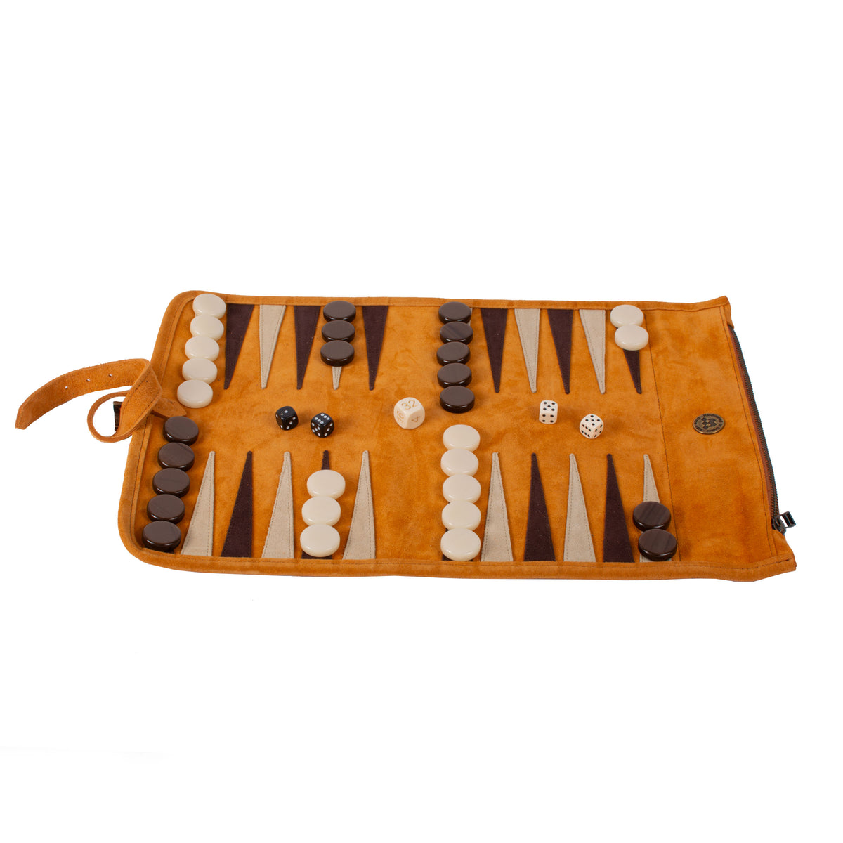 Premium Handcrafted Cinnamon Brown Suede Roll-Up Backgammon Set