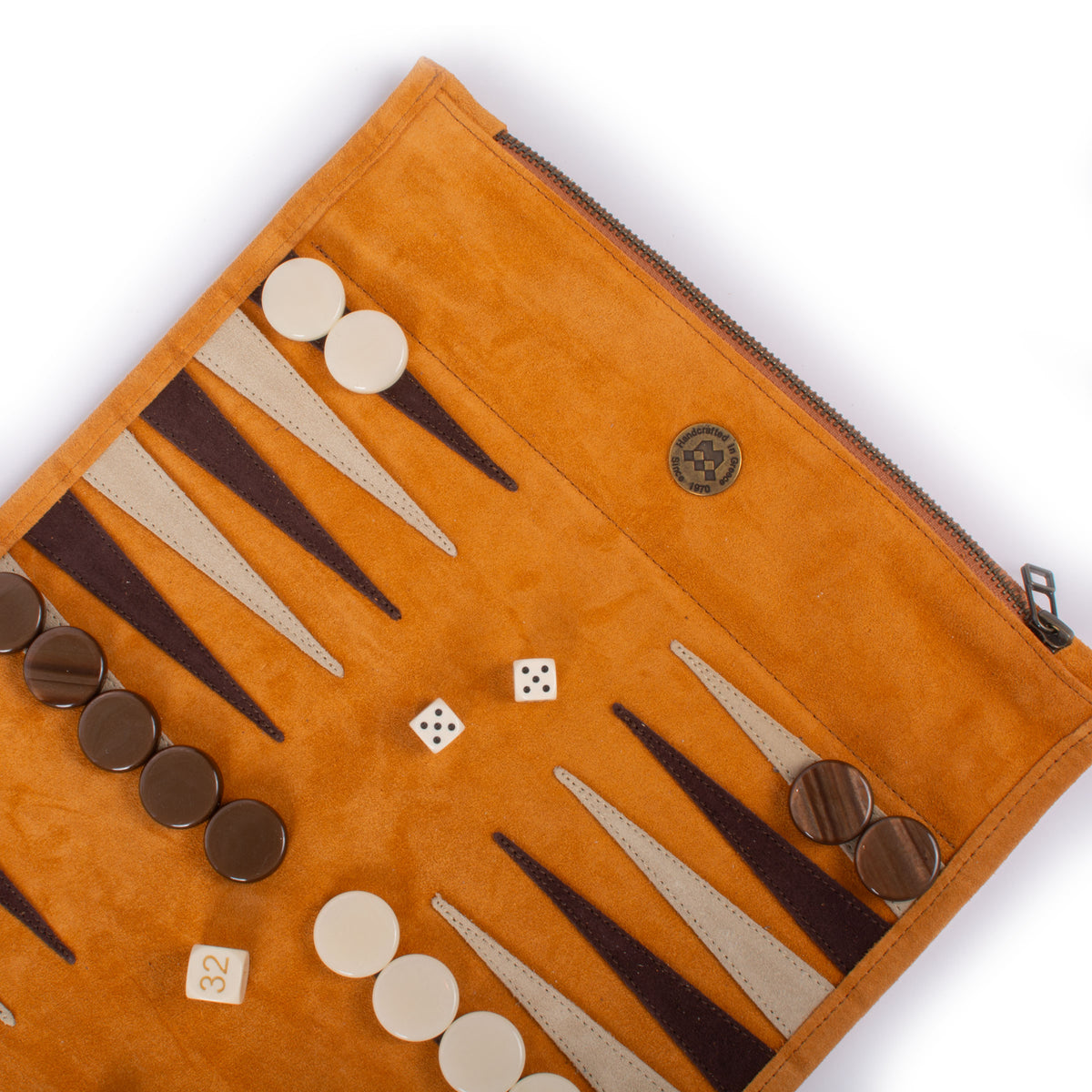 Premium Handcrafted Cinnamon Brown Suede Roll-Up Backgammon Set
