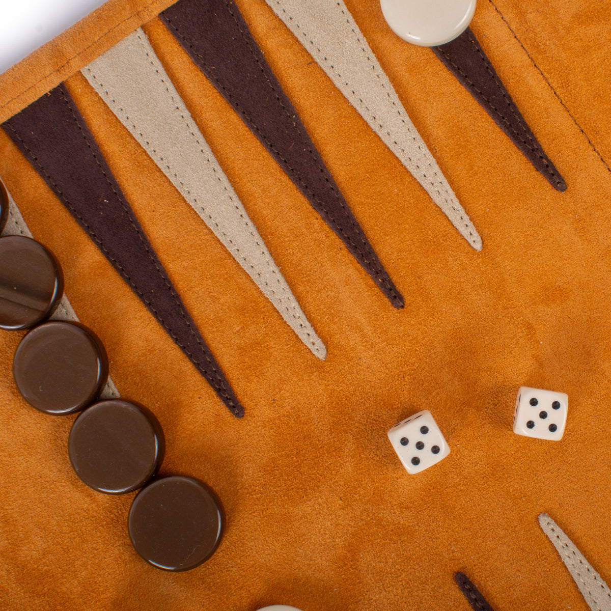 Premium Handcrafted Cinnamon Brown Suede Roll-Up Backgammon Set