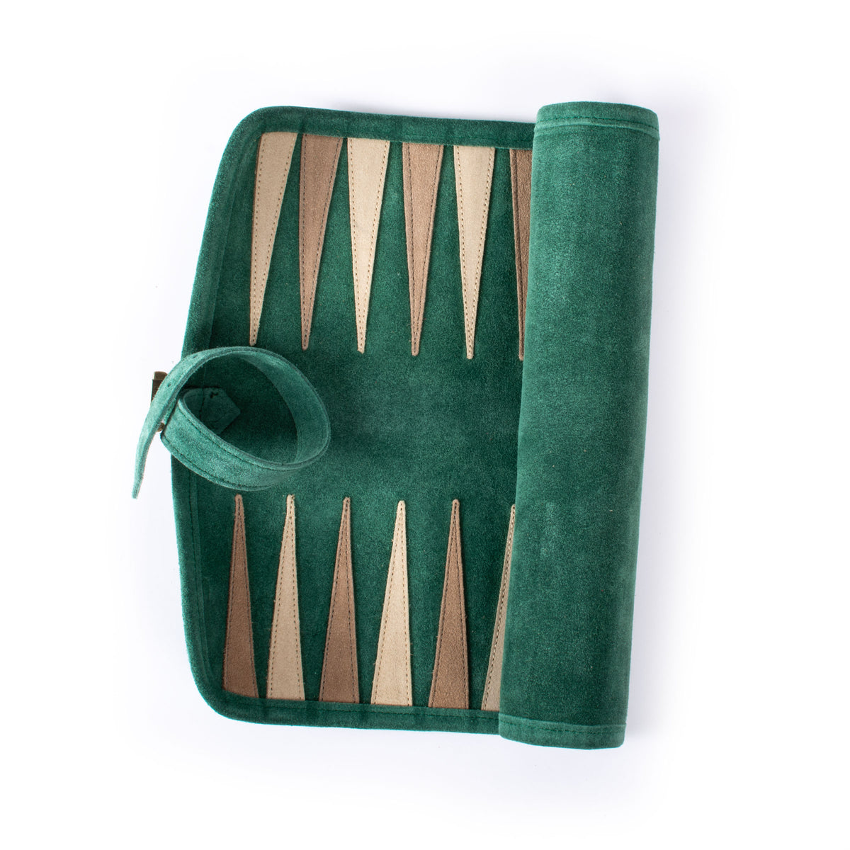 Premium Handcrafted Forest Green Suede Roll-Up Backgammon Set