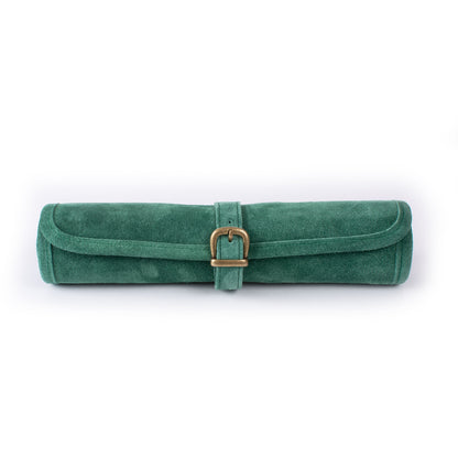 Premium Handcrafted Forest Green Suede Roll-Up Backgammon Set