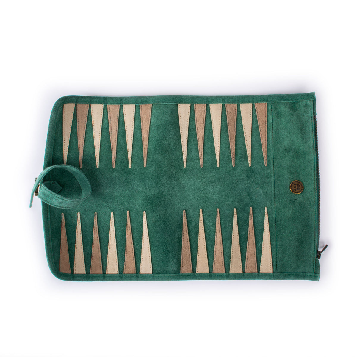 Premium Handcrafted Forest Green Suede Roll-Up Backgammon Set