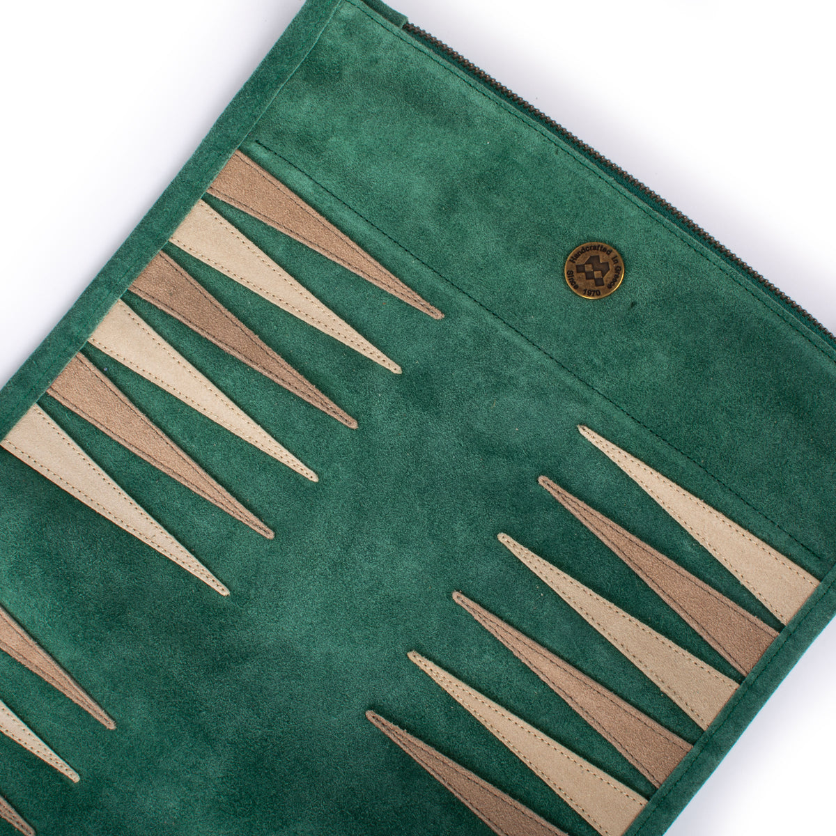 Premium Handcrafted Forest Green Suede Roll-Up Backgammon Set