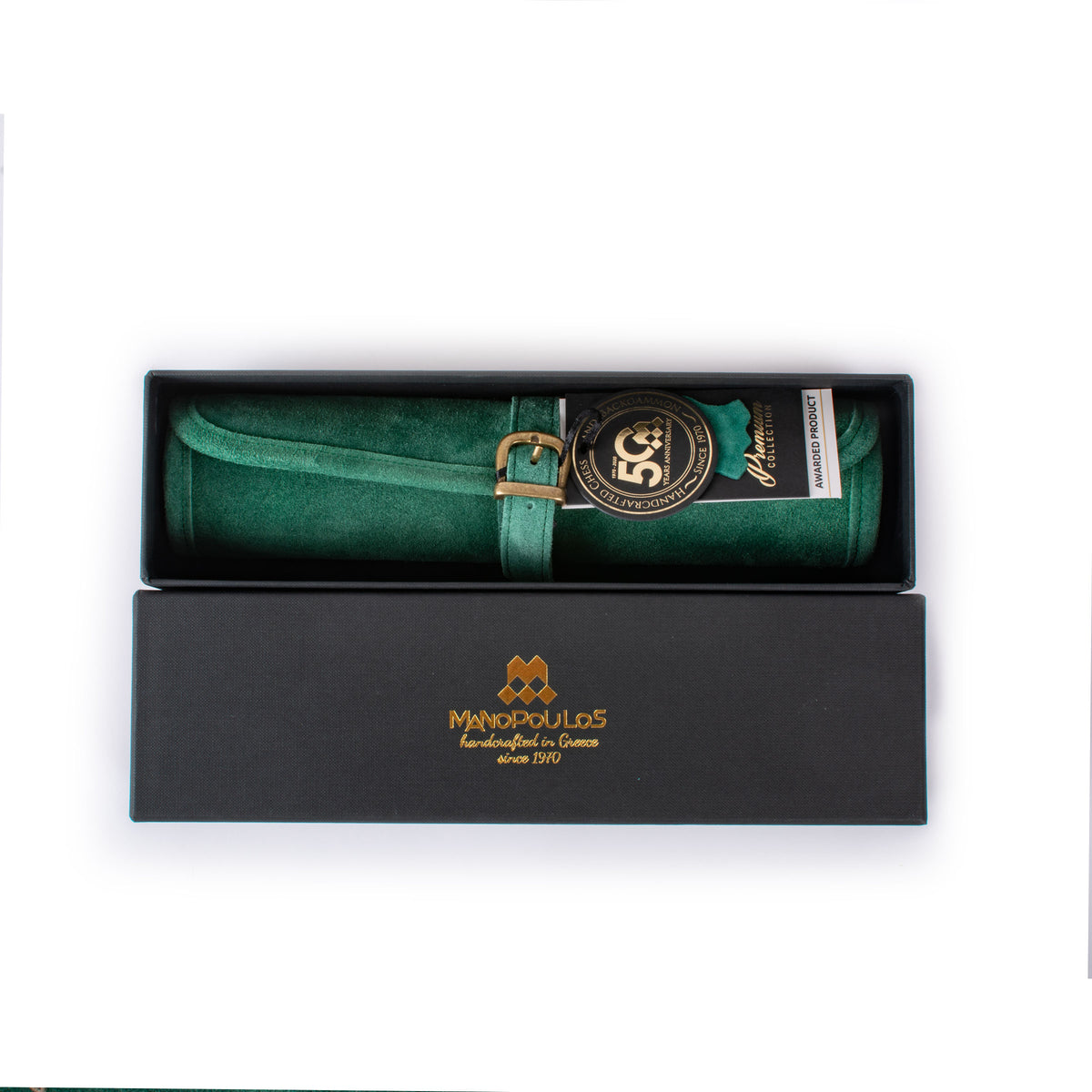 Premium Handcrafted Forest Green Suede Roll-Up Backgammon Set