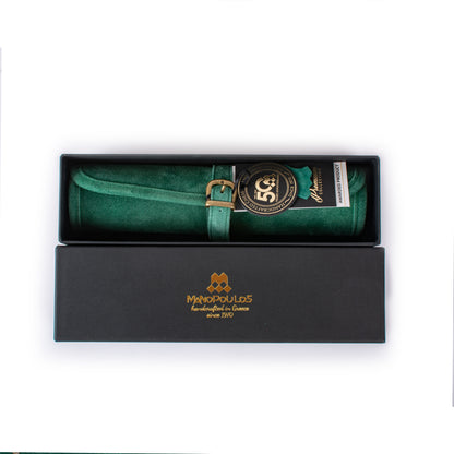 Premium Handcrafted Forest Green Suede Roll-Up Backgammon Set