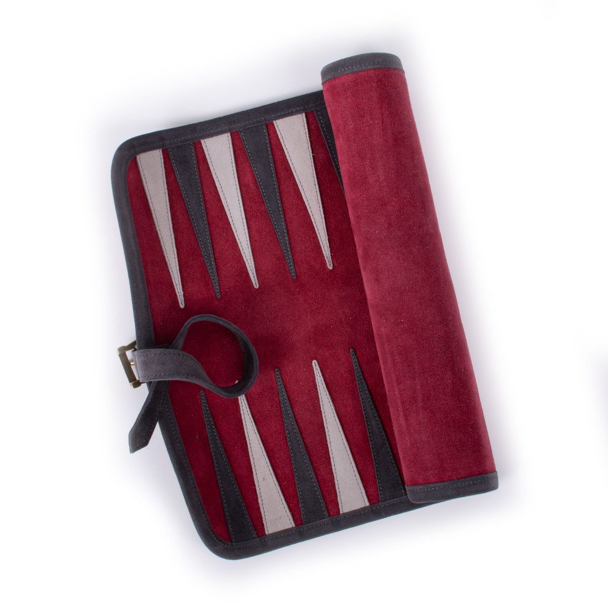 Premium Handcrafted Burgundy Red Suede Roll-Up Backgammon Set