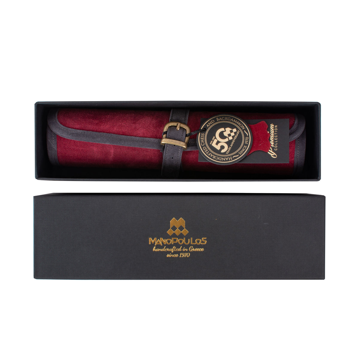 Premium Handcrafted Burgundy Red Suede Roll-Up Backgammon Set