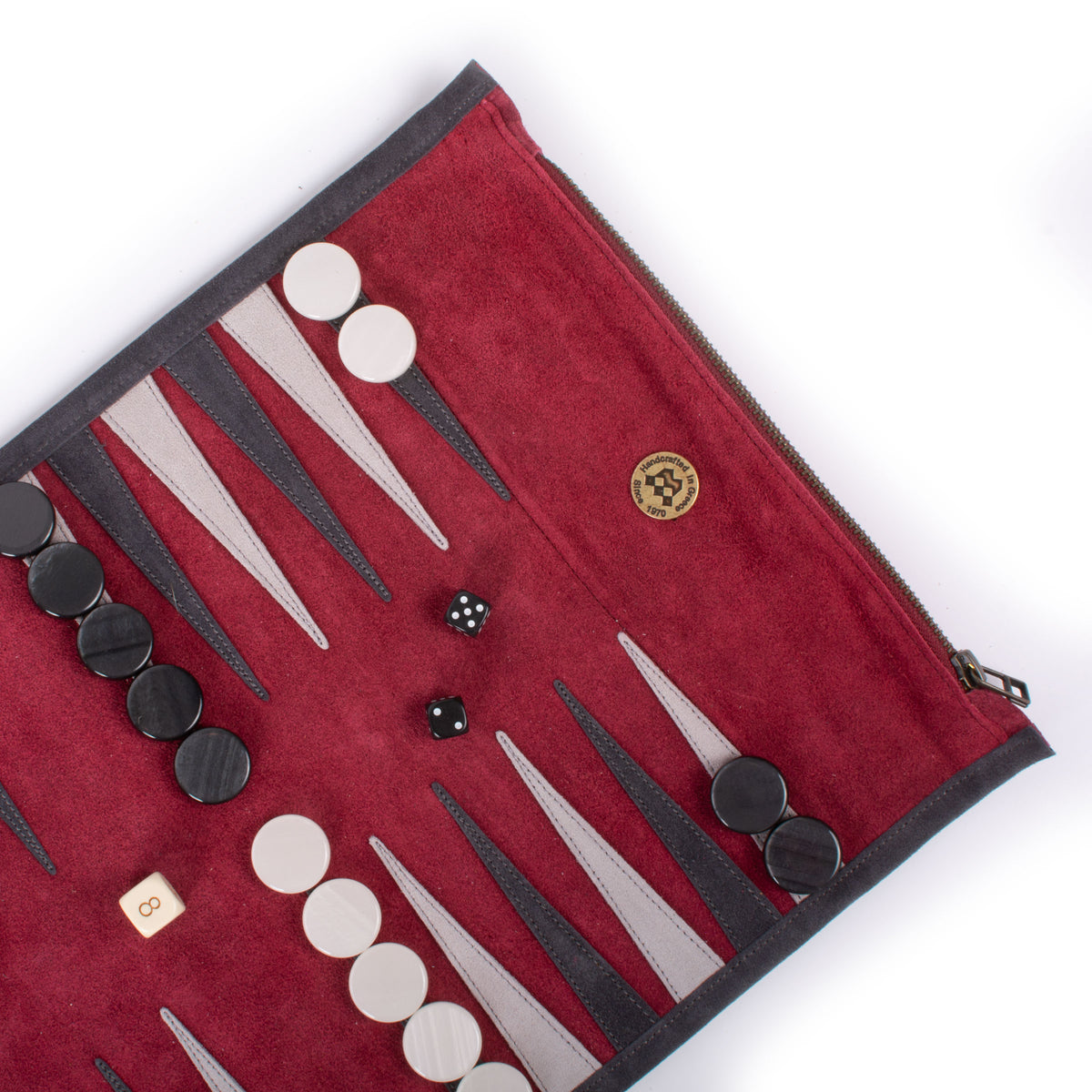 Premium Handcrafted Burgundy Red Suede Roll-Up Backgammon Set