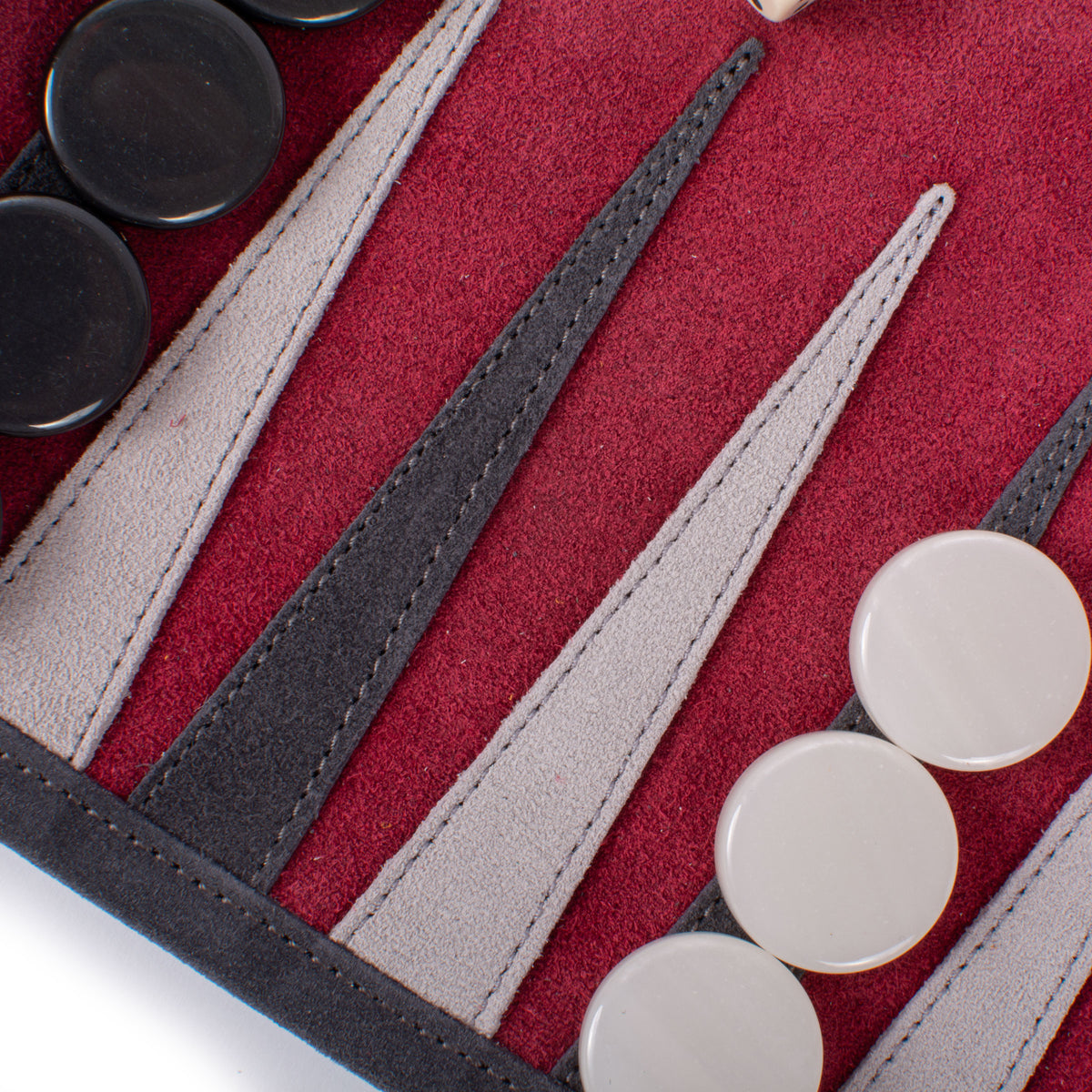 Premium Handcrafted Burgundy Red Suede Roll-Up Backgammon Set