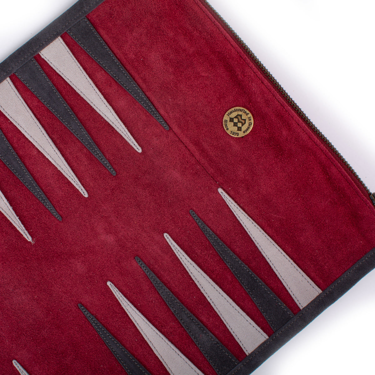 Premium Handcrafted Burgundy Red Suede Roll-Up Backgammon Set