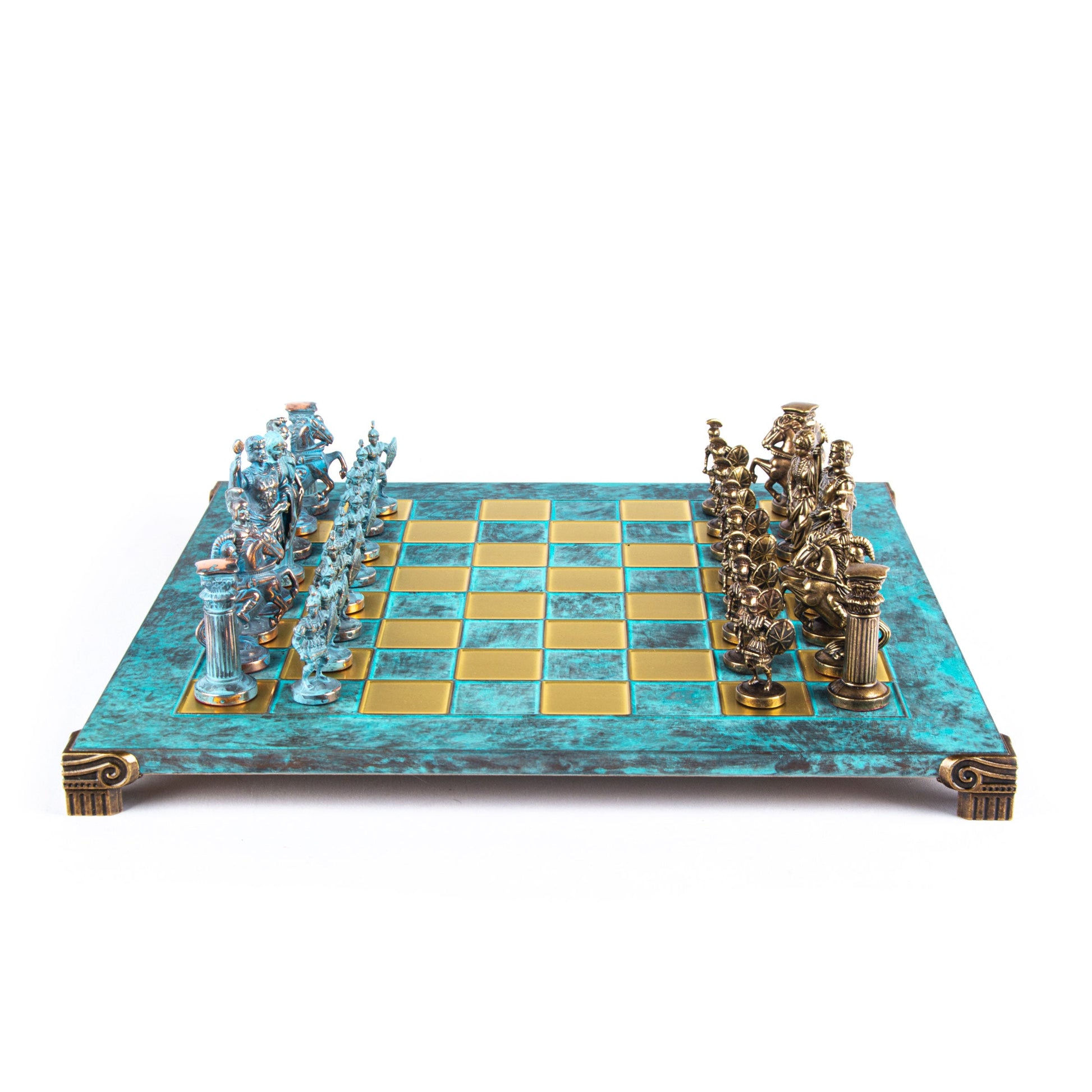 GREEK ROMAN PERIOD CHESS SET with blue/brown chessmen and bronze chessboard 44 x 44cm (Large) - Premium Chess from MANOPOULOS Chess & Backgammon - Just €275! Shop now at MANOPOULOS Chess & Backgammon