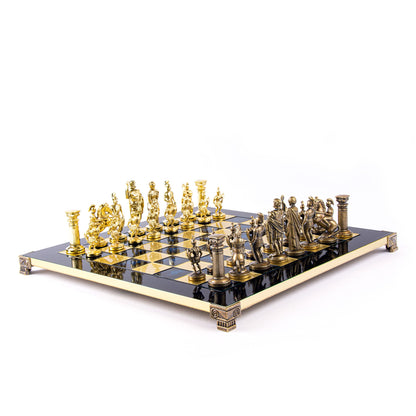 GREEK ROMAN PERIOD CHESS SET with gold/brown chessmen and bronze chessboard 44 x 44cm (Large) - Premium Chess from MANOPOULOS Chess & Backgammon - Just €275! Shop now at MANOPOULOS Chess & Backgammon