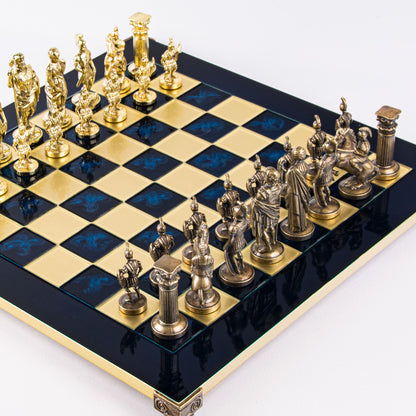 GREEK ROMAN PERIOD CHESS SET with gold/brown chessmen and bronze chessboard 44 x 44cm (Large) - Premium Chess from MANOPOULOS Chess & Backgammon - Just €275! Shop now at MANOPOULOS Chess & Backgammon