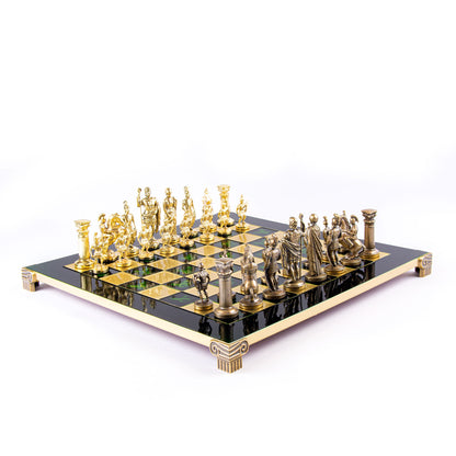 GREEK ROMAN PERIOD CHESS SET with gold/brown chessmen and bronze chessboard 44 x 44cm (Large) - Premium Chess from MANOPOULOS Chess & Backgammon - Just €275! Shop now at MANOPOULOS Chess & Backgammon