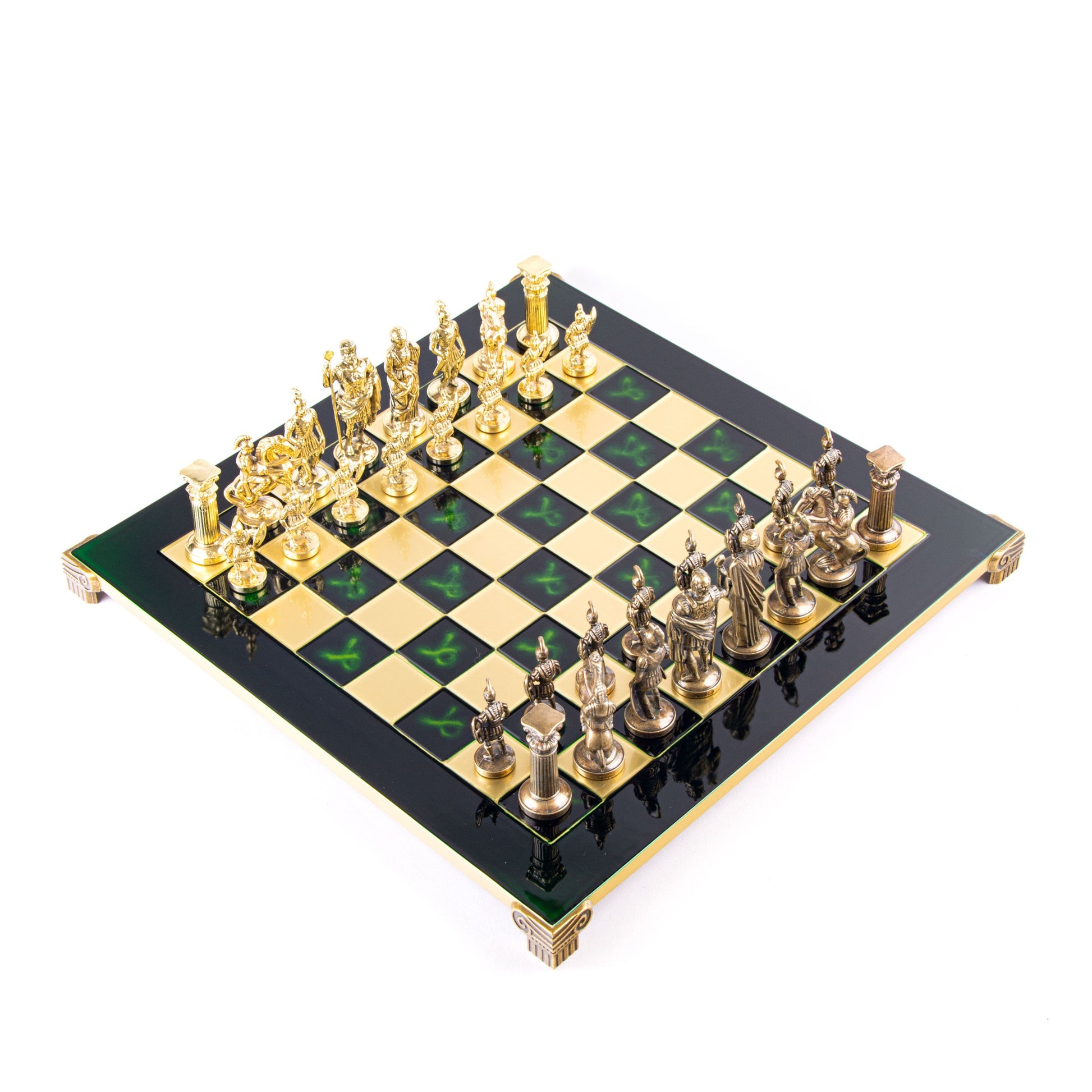 GREEK ROMAN PERIOD CHESS SET with gold/brown chessmen and bronze chessboard 44 x 44cm (Large) - Premium Chess from MANOPOULOS Chess & Backgammon - Just €275! Shop now at MANOPOULOS Chess & Backgammon