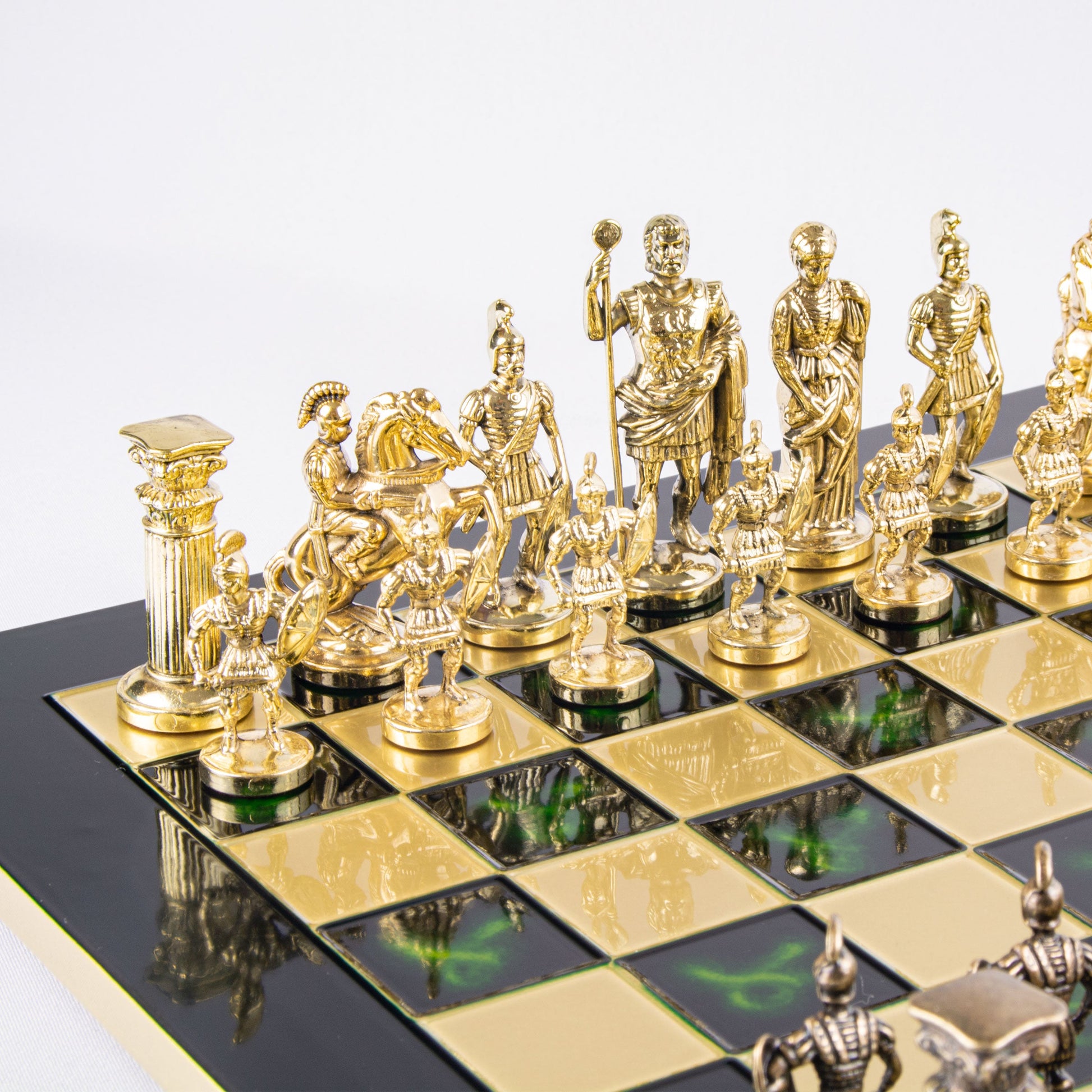 GREEK ROMAN PERIOD CHESS SET with gold/brown chessmen and bronze chessboard 44 x 44cm (Large) - Premium Chess from MANOPOULOS Chess & Backgammon - Just €275! Shop now at MANOPOULOS Chess & Backgammon