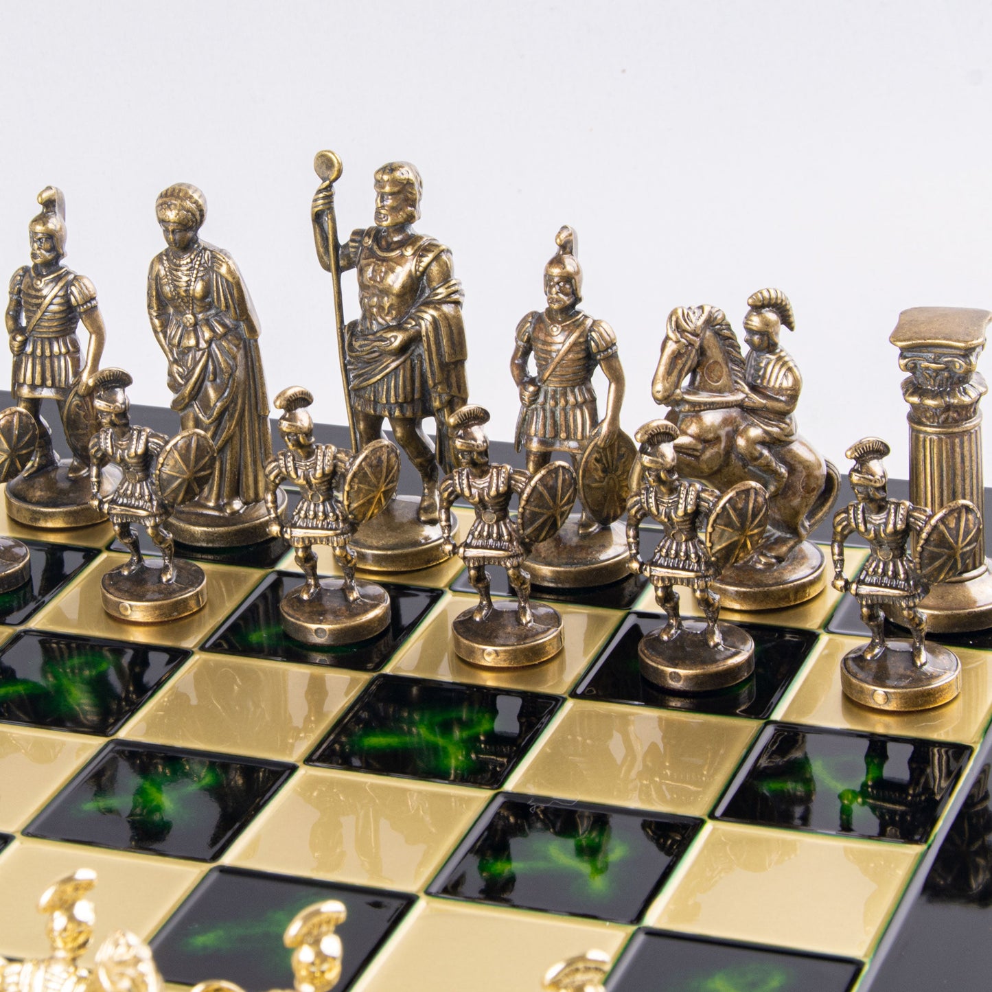 GREEK ROMAN PERIOD CHESS SET with gold/brown chessmen and bronze chessboard 44 x 44cm (Large) - Premium Chess from MANOPOULOS Chess & Backgammon - Just €275! Shop now at MANOPOULOS Chess & Backgammon