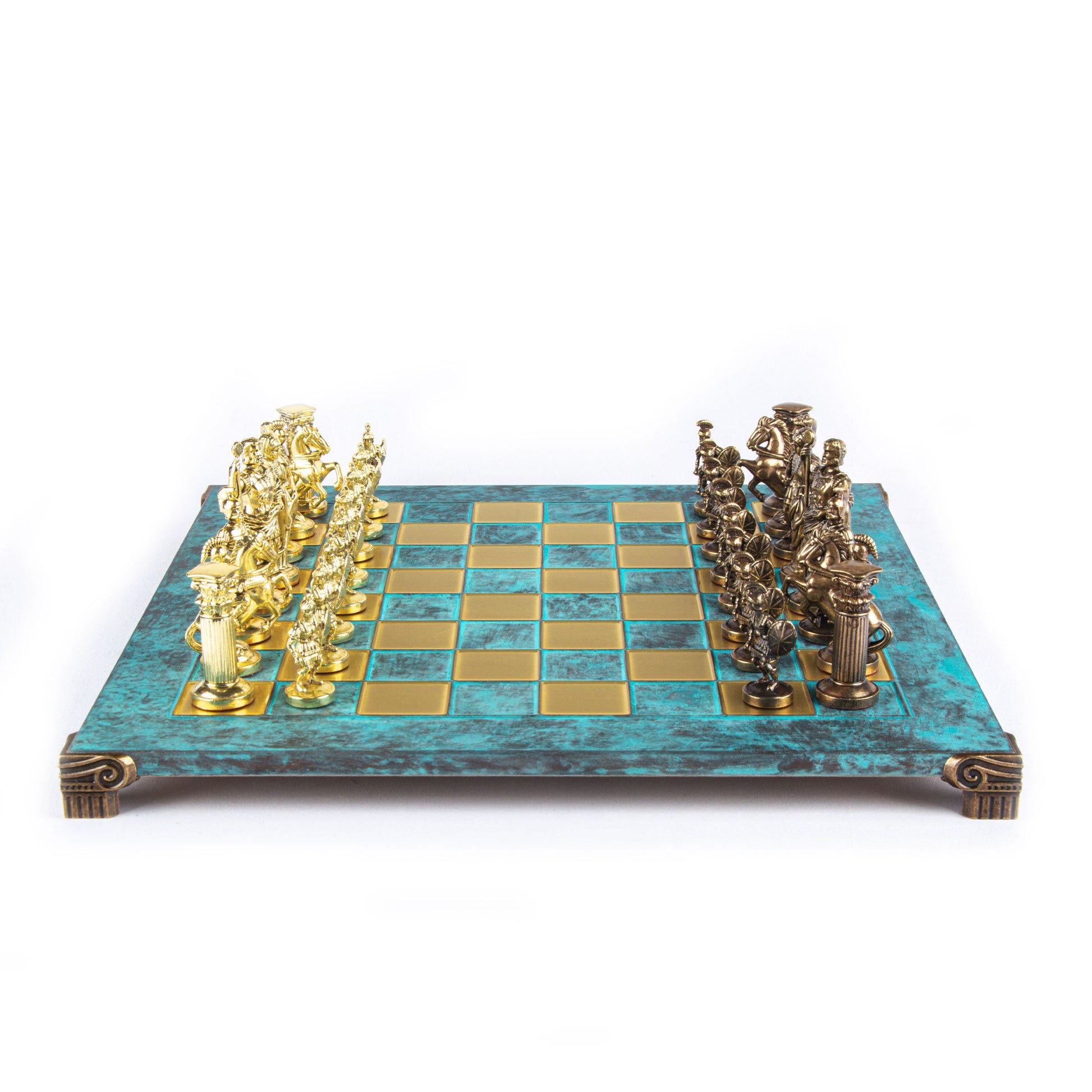 GREEK ROMAN PERIOD CHESS SET with gold/brown chessmen and bronze chessboard 44 x 44cm (Large) - Premium Chess from MANOPOULOS Chess & Backgammon - Just €275! Shop now at MANOPOULOS Chess & Backgammon