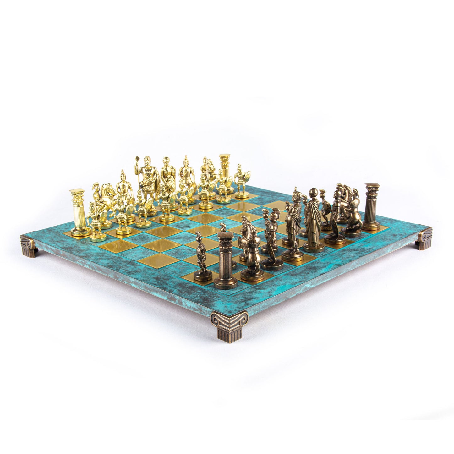 GREEK ROMAN PERIOD CHESS SET with gold/brown chessmen and bronze chessboard 44 x 44cm (Large) - Premium Chess from MANOPOULOS Chess & Backgammon - Just €275! Shop now at MANOPOULOS Chess & Backgammon