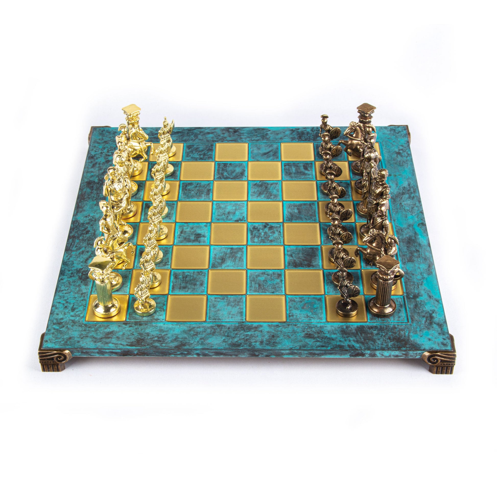 GREEK ROMAN PERIOD CHESS SET with gold/brown chessmen and bronze chessboard 44 x 44cm (Large) - Premium Chess from MANOPOULOS Chess & Backgammon - Just €275! Shop now at MANOPOULOS Chess & Backgammon