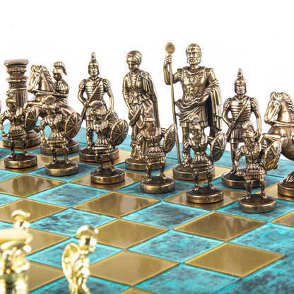 GREEK ROMAN PERIOD CHESS SET with gold/brown chessmen and bronze chessboard 44 x 44cm (Large) - Premium Chess from MANOPOULOS Chess & Backgammon - Just €275! Shop now at MANOPOULOS Chess & Backgammon