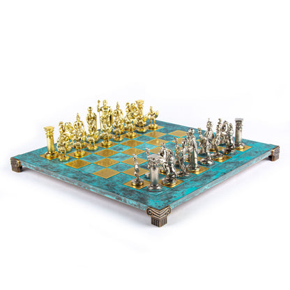 GREEK ROMAN PERIOD CHESS SET with gold/silver chessmen and bronze chessboard 44 x 44cm (Large) - Premium Chess from MANOPOULOS Chess & Backgammon - Just €275! Shop now at MANOPOULOS Chess & Backgammon