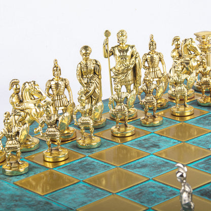 GREEK ROMAN PERIOD CHESS SET with gold/silver chessmen and bronze chessboard 44 x 44cm (Large) - Premium Chess from MANOPOULOS Chess & Backgammon - Just €275! Shop now at MANOPOULOS Chess & Backgammon