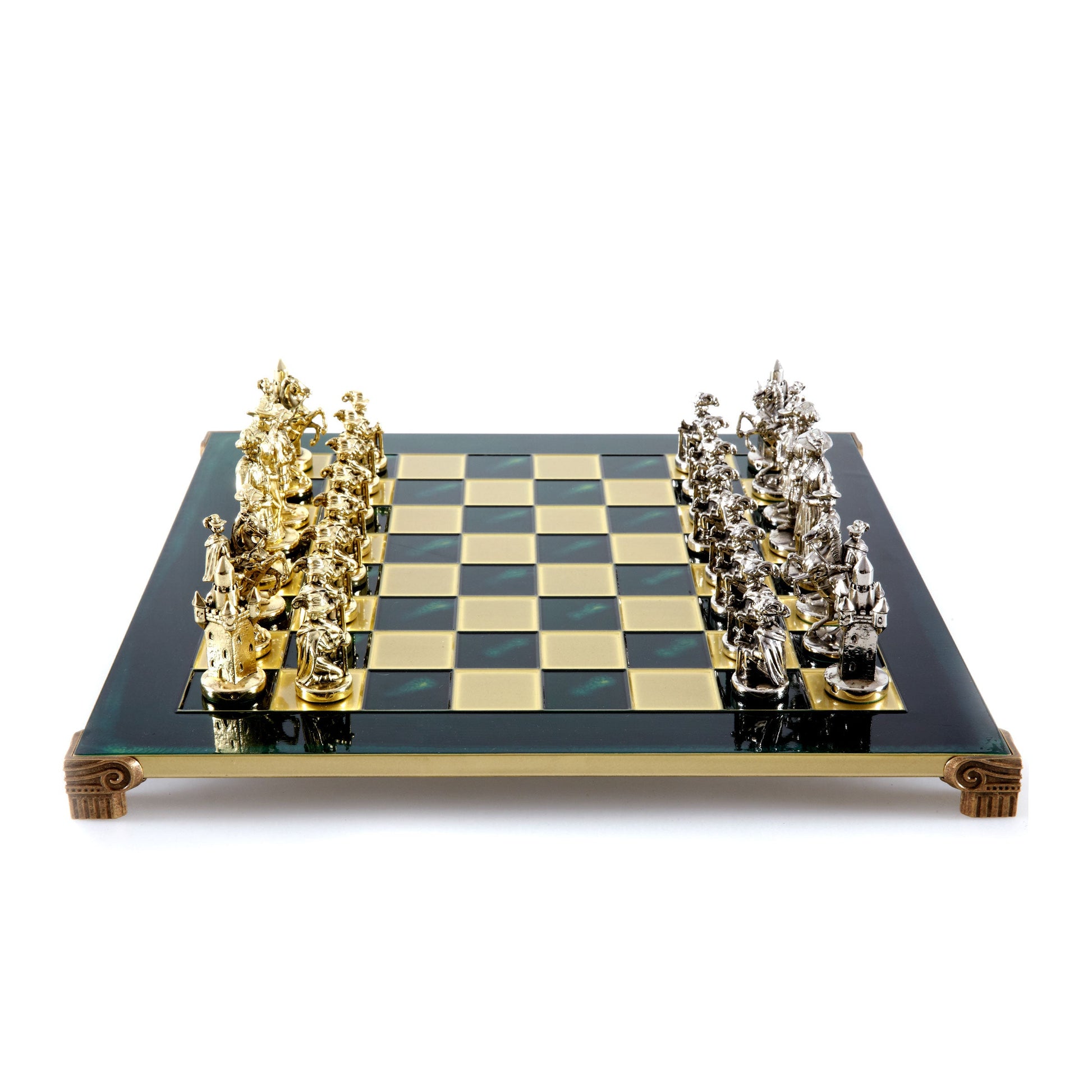 MEDIEVAL KNIGHTS CHESS SET with gold/silver chessmen and bronze chessboard 44 x 44cm  (Large) - Premium Chess from MANOPOULOS Chess & Backgammon - Just €275! Shop now at MANOPOULOS Chess & Backgammon