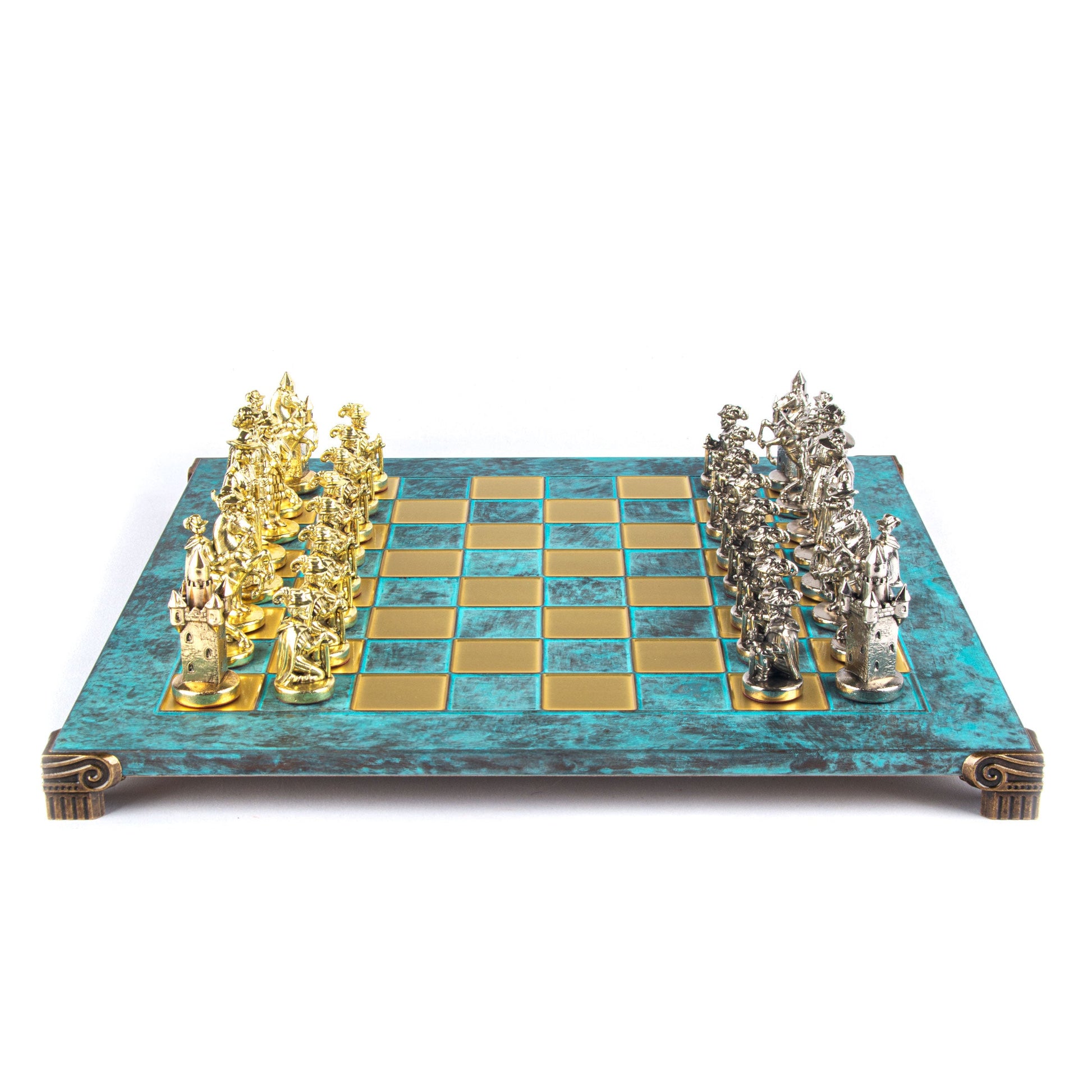 MEDIEVAL KNIGHTS CHESS SET with gold/silver chessmen and bronze chessboard 44 x 44cm  (Large) - Premium Chess from MANOPOULOS Chess & Backgammon - Just €275! Shop now at MANOPOULOS Chess & Backgammon