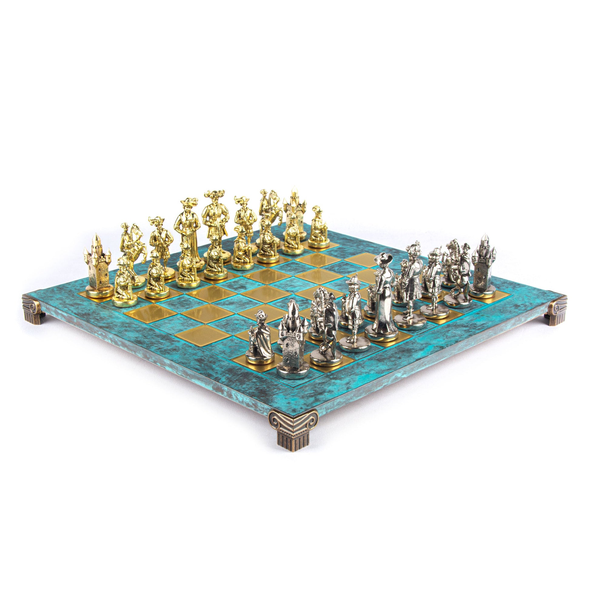 MEDIEVAL KNIGHTS CHESS SET with gold/silver chessmen and bronze chessboard 44 x 44cm  (Large) - Premium Chess from MANOPOULOS Chess & Backgammon - Just €275! Shop now at MANOPOULOS Chess & Backgammon