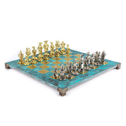 MEDIEVAL KNIGHTS CHESS SET with gold/silver chessmen and bronze chessboard 44 x 44cm  (Large) - Premium Chess from MANOPOULOS Chess & Backgammon - Just €275! Shop now at MANOPOULOS Chess & Backgammon