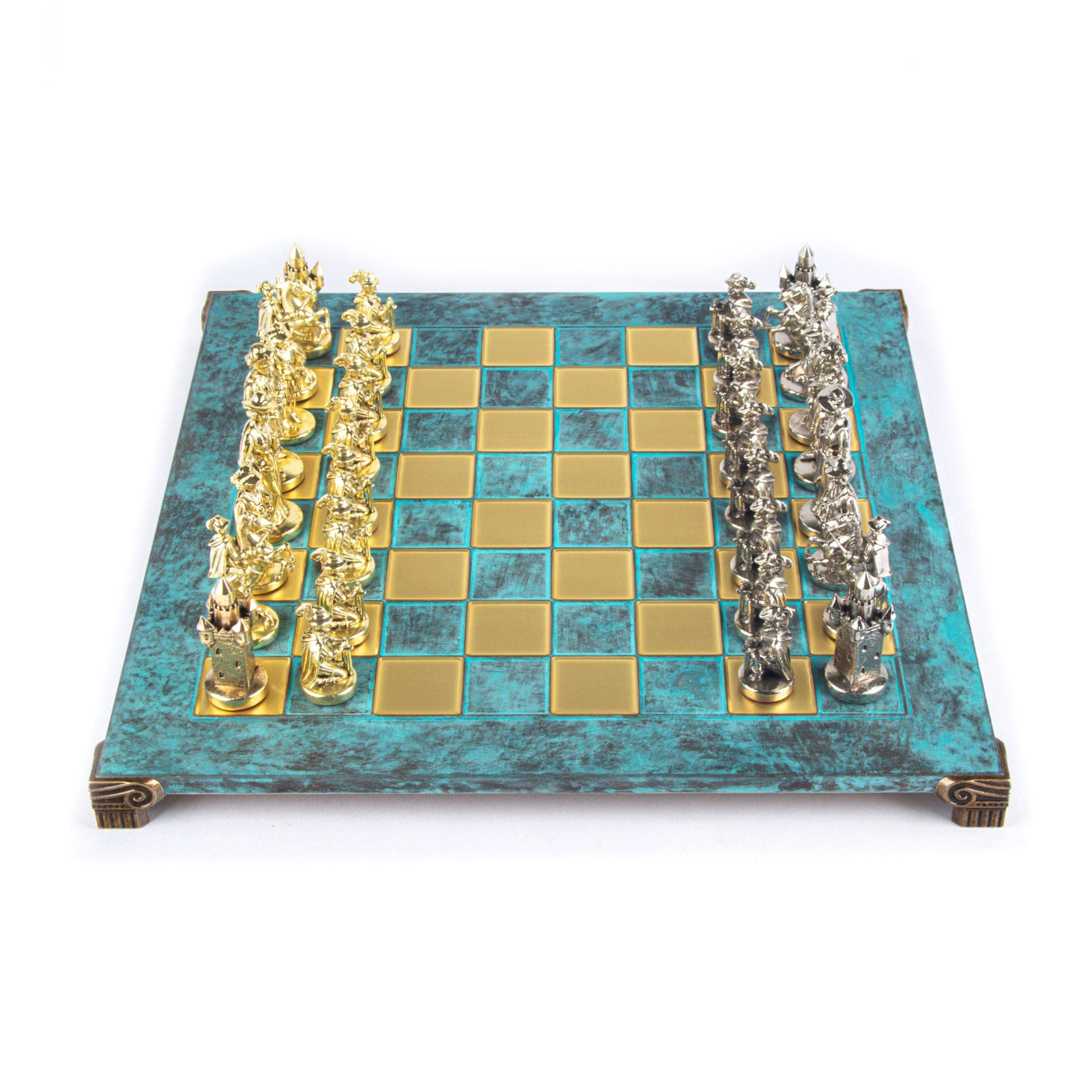 MEDIEVAL KNIGHTS CHESS SET with gold/silver chessmen and bronze chessboard 44 x 44cm  (Large) - Premium Chess from MANOPOULOS Chess & Backgammon - Just €275! Shop now at MANOPOULOS Chess & Backgammon