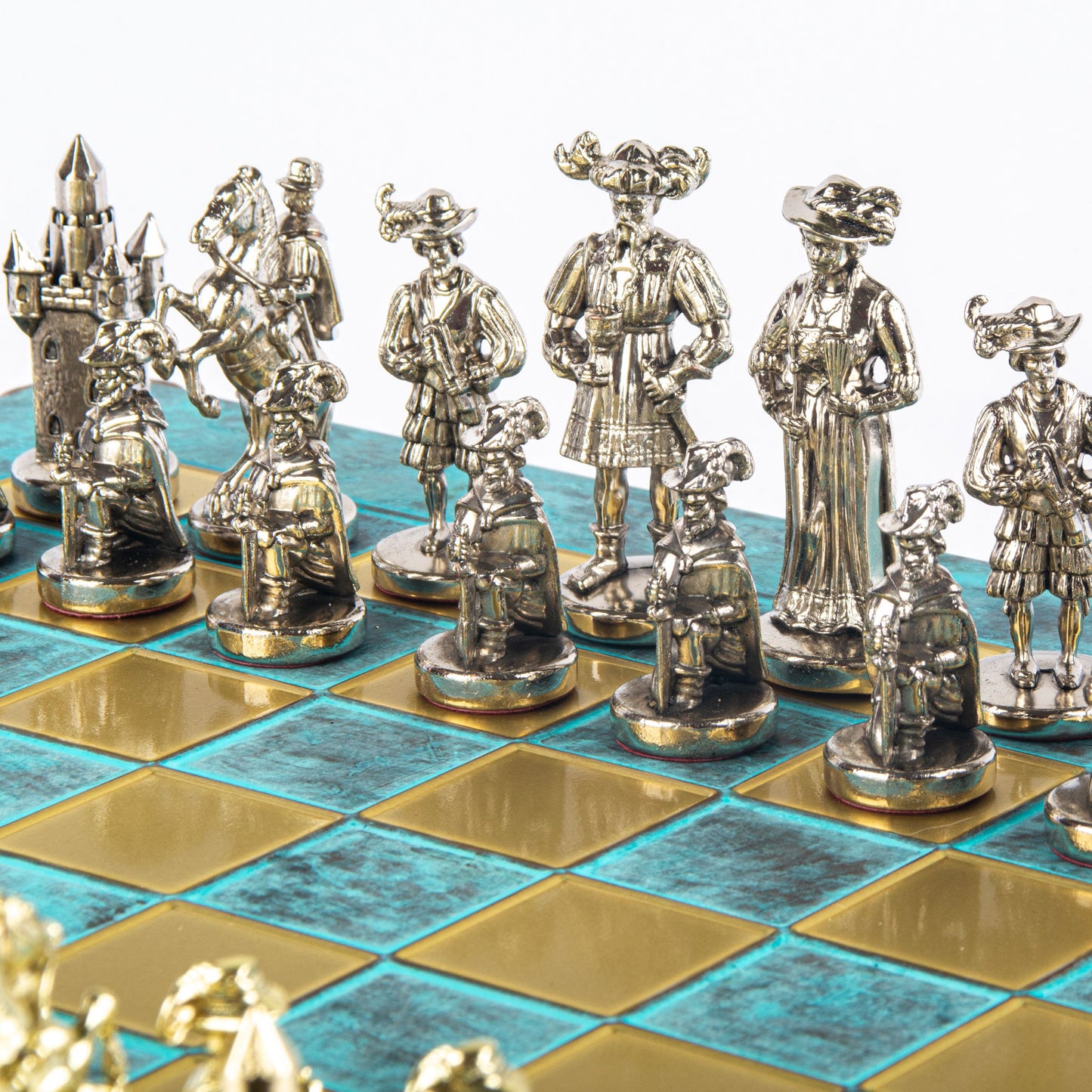 MEDIEVAL KNIGHTS CHESS SET with gold/silver chessmen and bronze chessboard 44 x 44cm  (Large) - Premium Chess from MANOPOULOS Chess & Backgammon - Just €275! Shop now at MANOPOULOS Chess & Backgammon