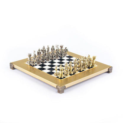 SPARTAN WARRIOR CHESS SET with gold/silver chessmen and bronze chessboard 28 x 28cm (Small) - Premium Chess from MANOPOULOS Chess & Backgammon - Just €168! Shop now at MANOPOULOS Chess & Backgammon