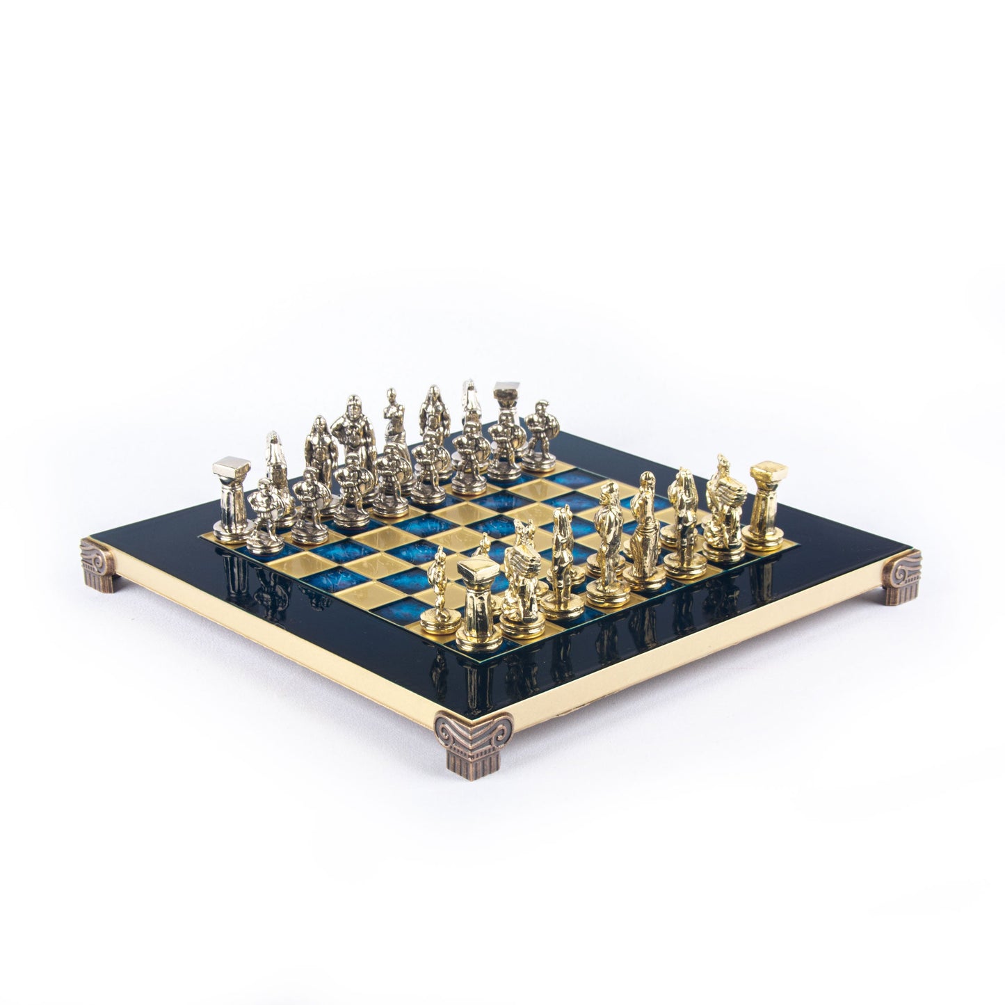 SPARTAN WARRIOR CHESS SET with gold/silver chessmen and bronze chessboard 28 x 28cm (Small) - Premium Chess from MANOPOULOS Chess & Backgammon - Just €168! Shop now at MANOPOULOS Chess & Backgammon