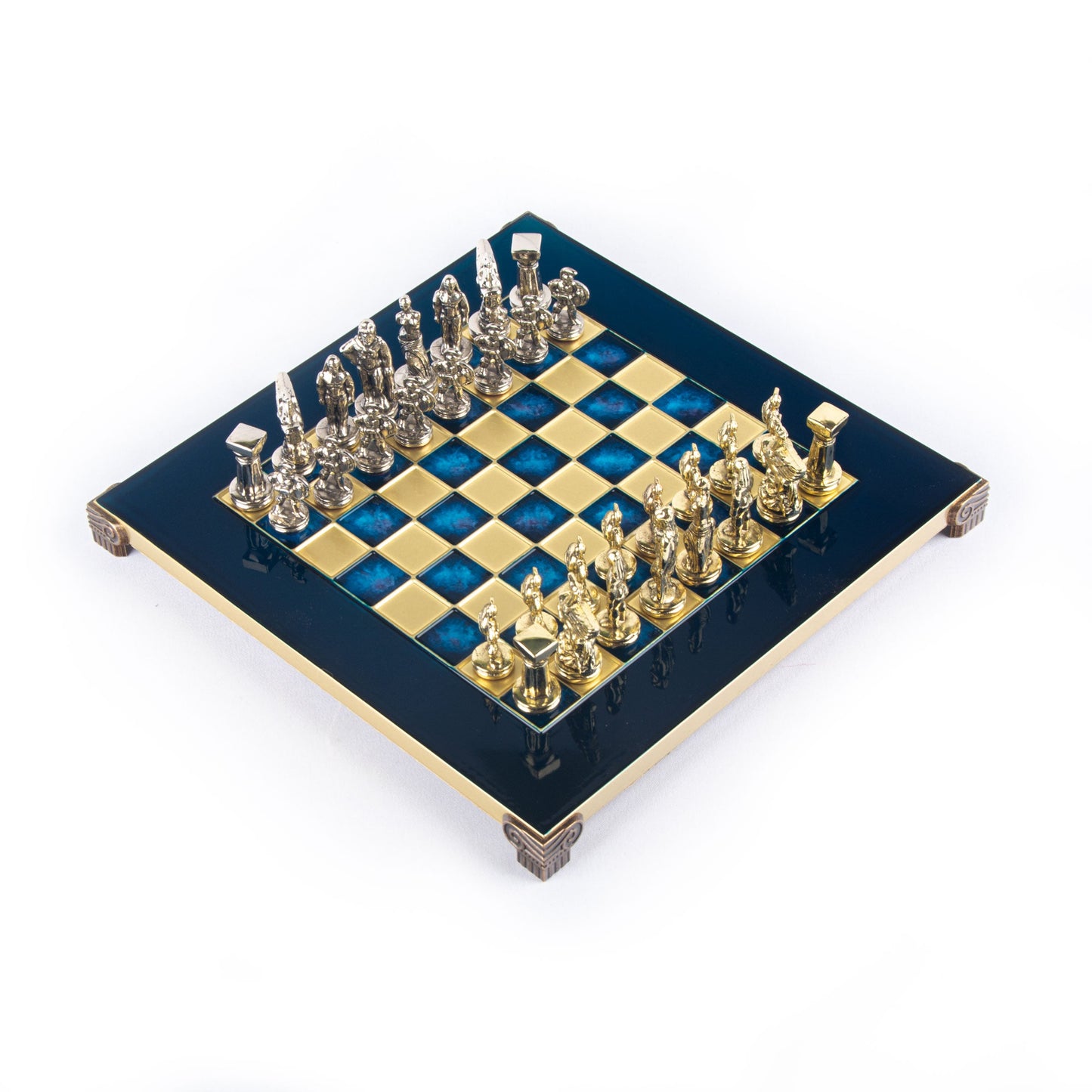 SPARTAN WARRIOR CHESS SET with gold/silver chessmen and bronze chessboard 28 x 28cm (Small) - Premium Chess from MANOPOULOS Chess & Backgammon - Just €168! Shop now at MANOPOULOS Chess & Backgammon