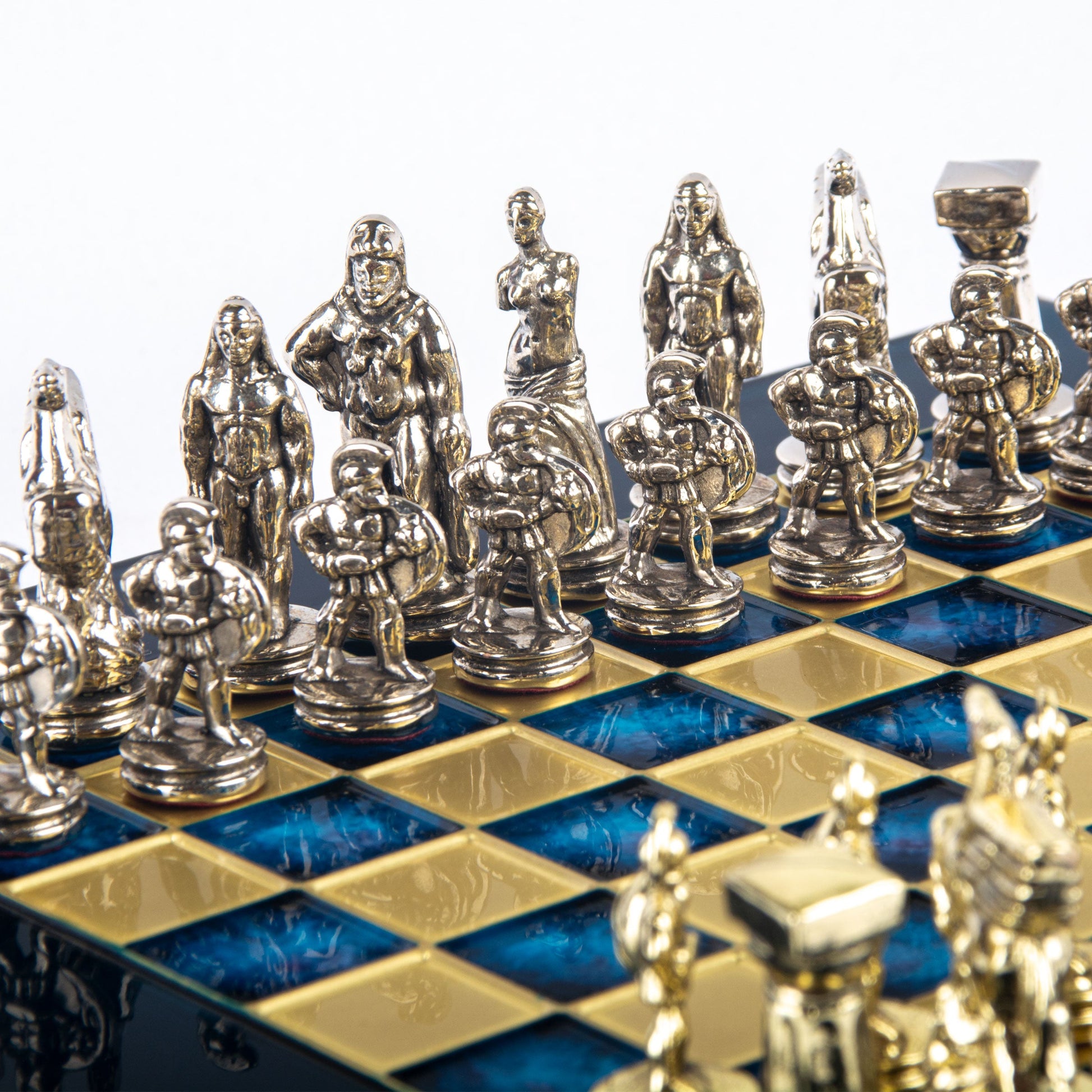 SPARTAN WARRIOR CHESS SET with gold/silver chessmen and bronze chessboard 28 x 28cm (Small) - Premium Chess from MANOPOULOS Chess & Backgammon - Just €168! Shop now at MANOPOULOS Chess & Backgammon