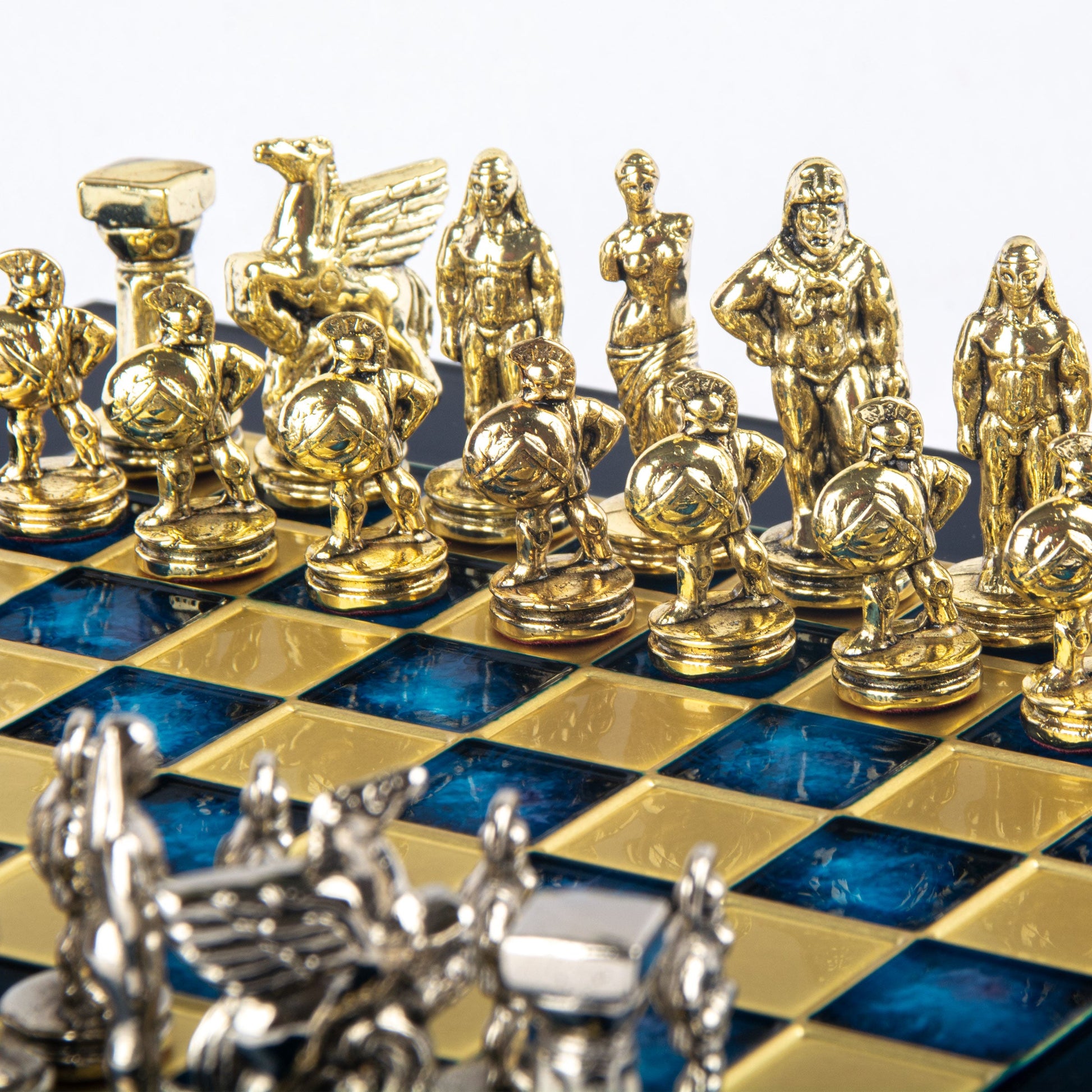 SPARTAN WARRIOR CHESS SET with gold/silver chessmen and bronze chessboard 28 x 28cm (Small) - Premium Chess from MANOPOULOS Chess & Backgammon - Just €168! Shop now at MANOPOULOS Chess & Backgammon