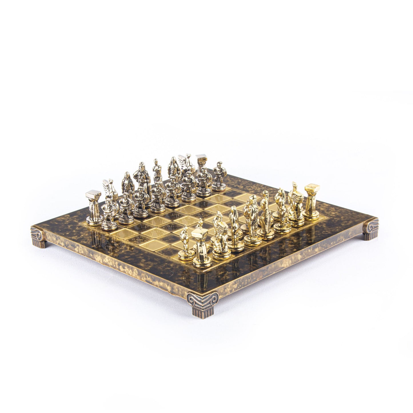 SPARTAN WARRIOR CHESS SET with gold/silver chessmen and bronze chessboard 28 x 28cm (Small) - Premium Chess from MANOPOULOS Chess & Backgammon - Just €168! Shop now at MANOPOULOS Chess & Backgammon