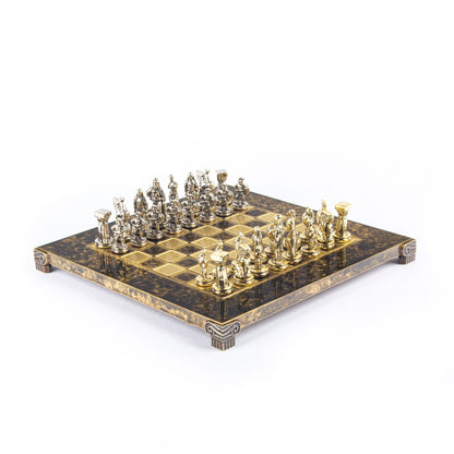 SPARTAN WARRIOR CHESS SET with gold/silver chessmen and bronze chessboard 28 x 28cm (Small) - Premium Chess from MANOPOULOS Chess & Backgammon - Just €168! Shop now at MANOPOULOS Chess & Backgammon