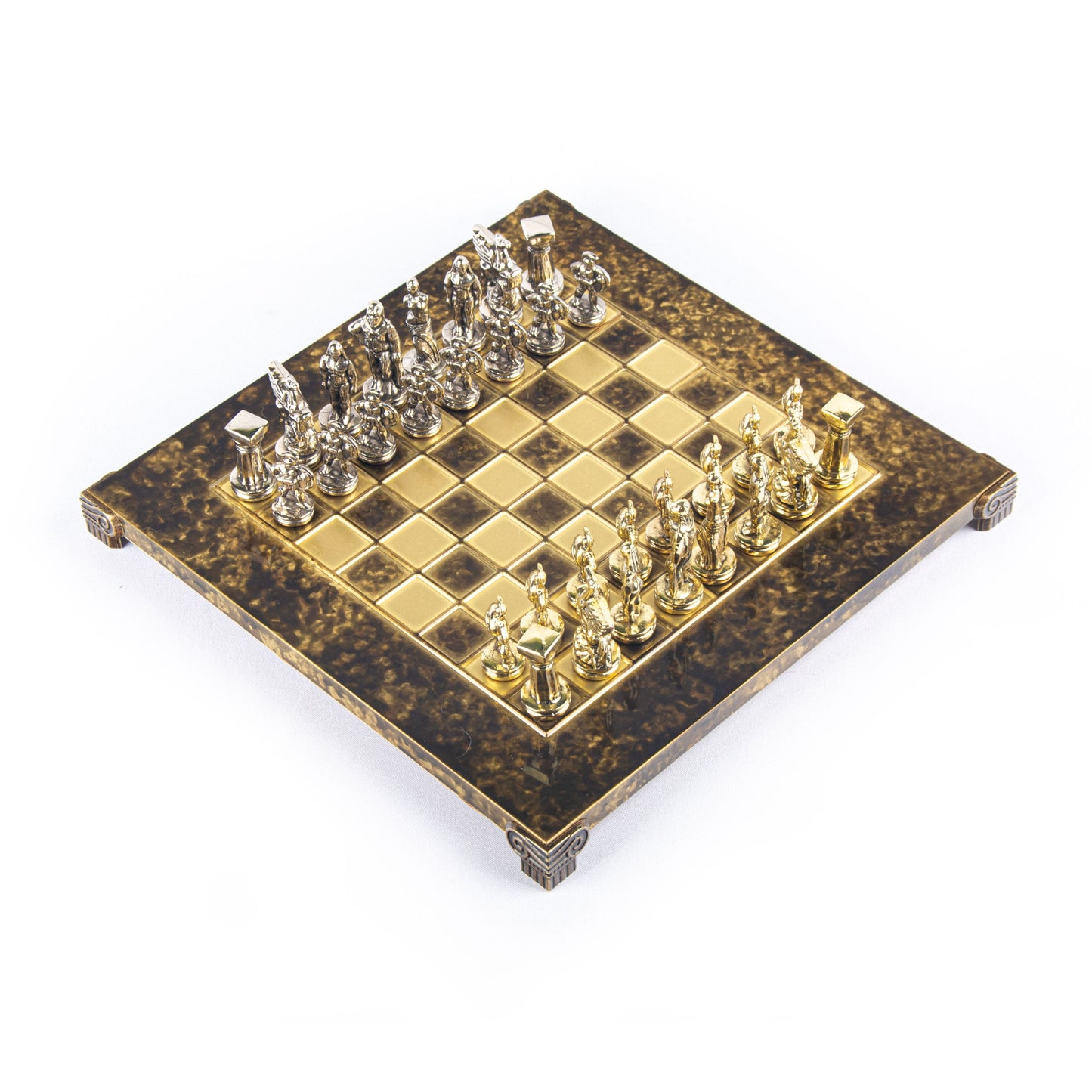 SPARTAN WARRIOR CHESS SET with gold/silver chessmen and bronze chessboard 28 x 28cm (Small) - Premium Chess from MANOPOULOS Chess & Backgammon - Just €168! Shop now at MANOPOULOS Chess & Backgammon