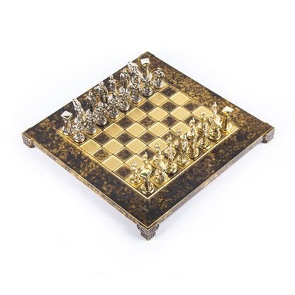 SPARTAN WARRIOR CHESS SET with gold/silver chessmen and bronze chessboard 28 x 28cm (Small) - Premium Chess from MANOPOULOS Chess & Backgammon - Just €168! Shop now at MANOPOULOS Chess & Backgammon