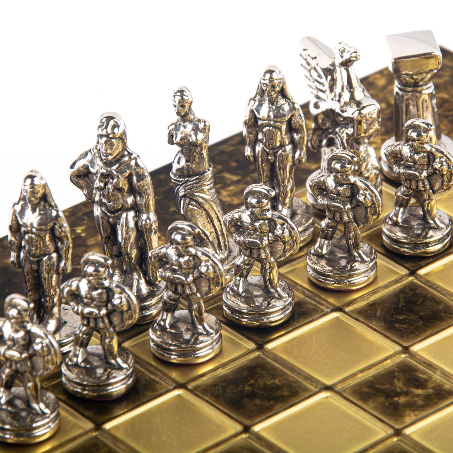 SPARTAN WARRIOR CHESS SET with gold/silver chessmen and bronze chessboard 28 x 28cm (Small) - Premium Chess from MANOPOULOS Chess & Backgammon - Just €168! Shop now at MANOPOULOS Chess & Backgammon