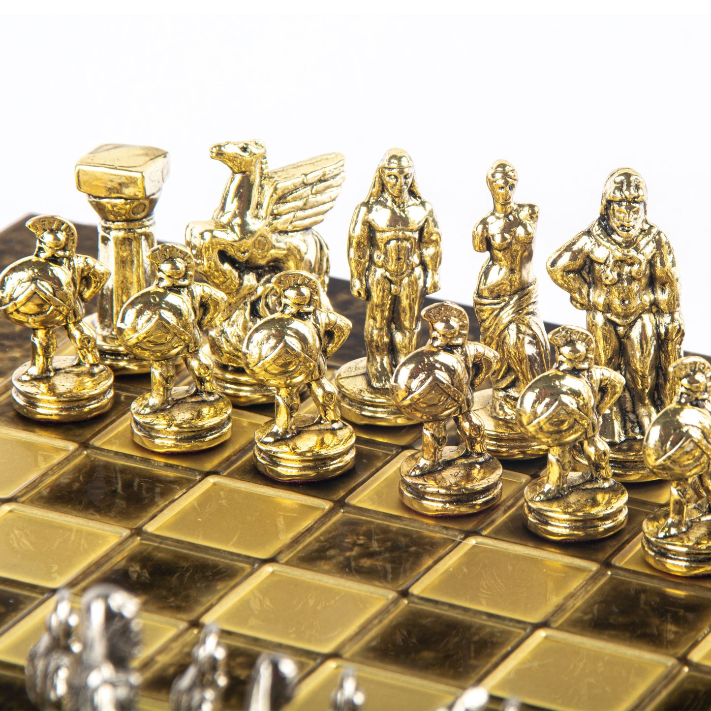 SPARTAN WARRIOR CHESS SET with gold/silver chessmen and bronze chessboard 28 x 28cm (Small) - Premium Chess from MANOPOULOS Chess & Backgammon - Just €168! Shop now at MANOPOULOS Chess & Backgammon