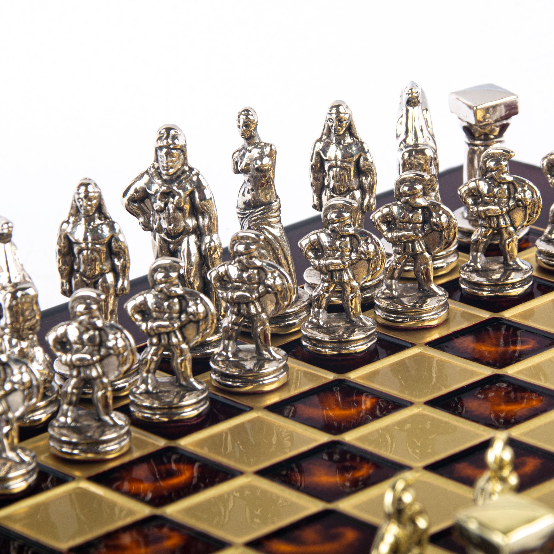 SPARTAN WARRIOR CHESS SET with gold/silver chessmen and bronze chessboard 28 x 28cm (Small) - Premium Chess from MANOPOULOS Chess & Backgammon - Just €168! Shop now at MANOPOULOS Chess & Backgammon