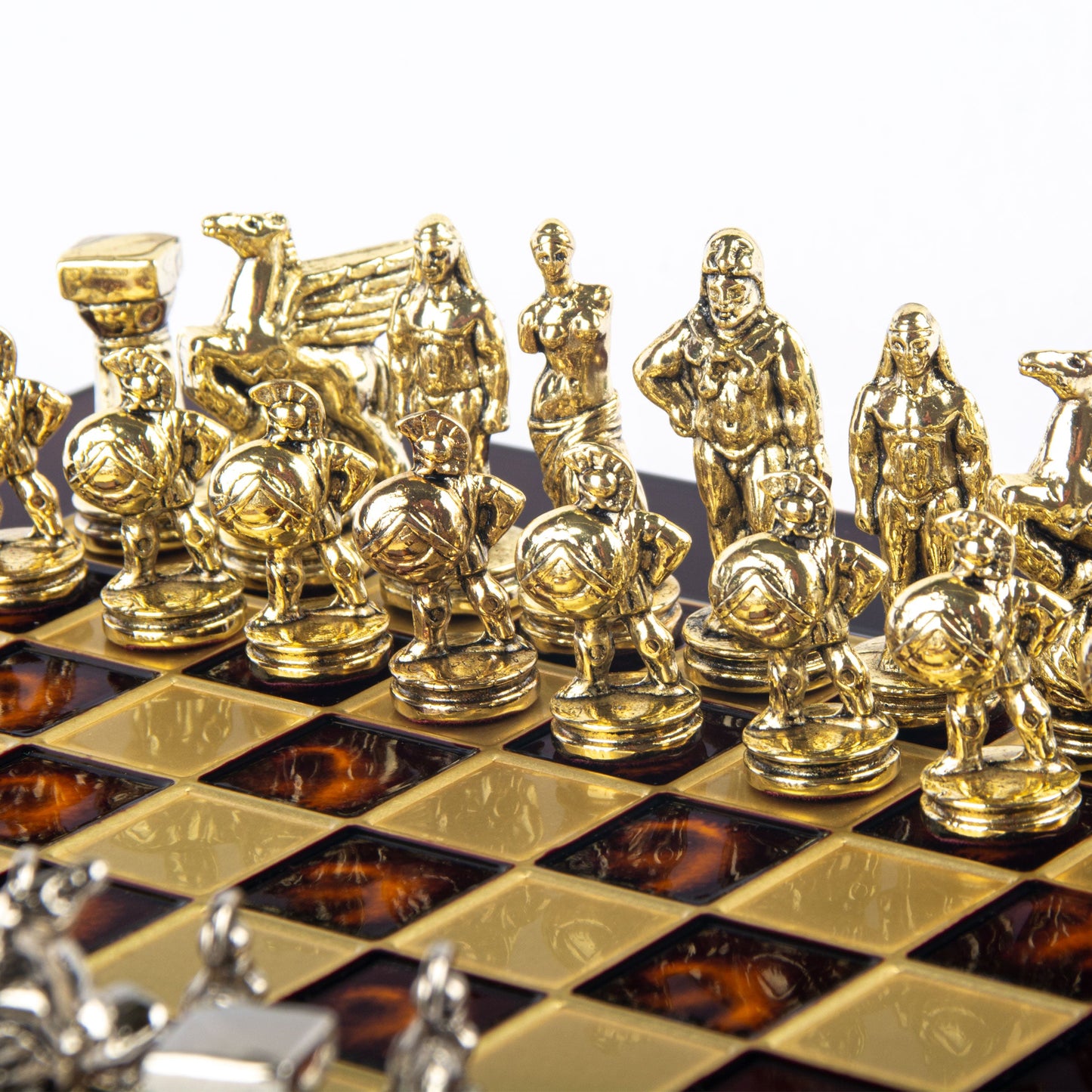 SPARTAN WARRIOR CHESS SET with gold/silver chessmen and bronze chessboard 28 x 28cm (Small) - Premium Chess from MANOPOULOS Chess & Backgammon - Just €168! Shop now at MANOPOULOS Chess & Backgammon